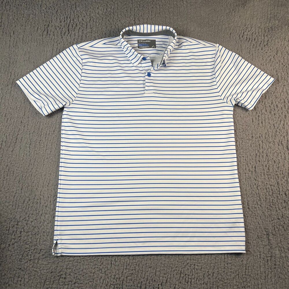 Twillory Polo Shirt Mens Large Blue White Striped Athleisure Performance Golf